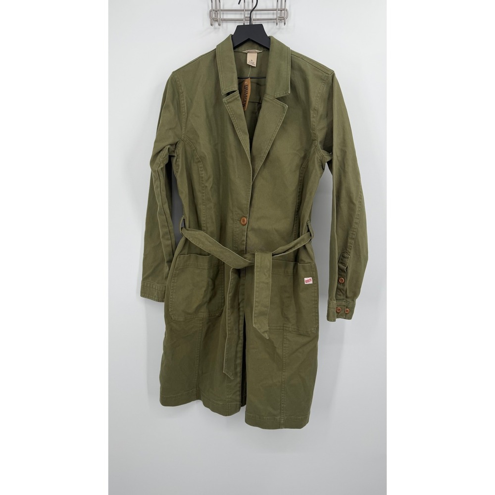 Duluth Trading Womens Tie Duster Makers Studio Coat Olive Green Medium